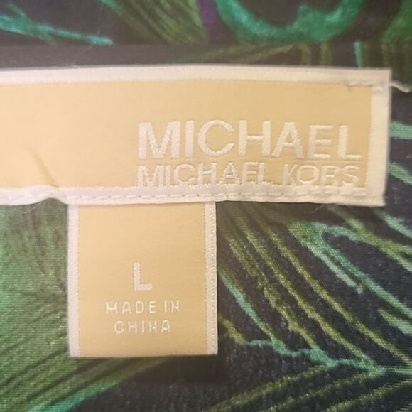 Michael Kors Green Peacock Blouse, Wide Elastic Waistband, Size Large - Picture 9 of 10